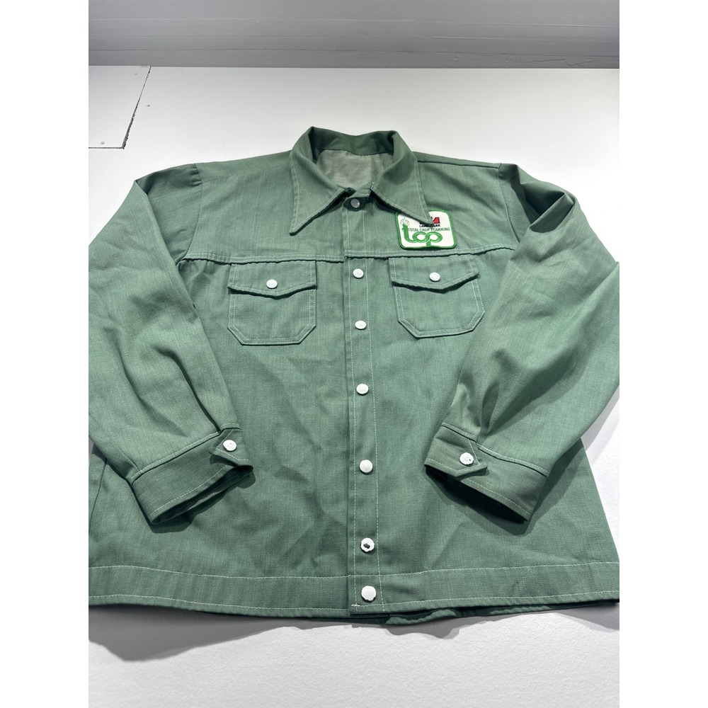 Vintage Landmark LCP Total Crop Planning Work Shirt Sage Green Snap Front Jacket